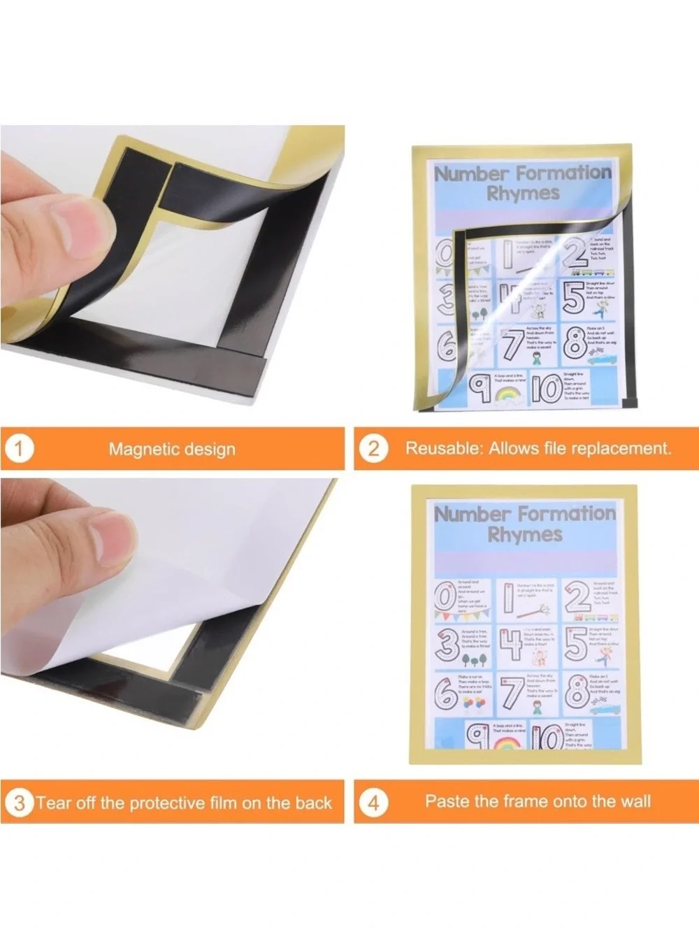 MECCANIXITY 7pcs Gold Self Adhesive Magnetic Poster Frame 11x15, New